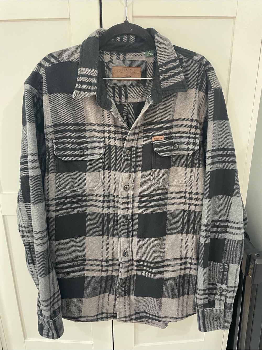 Orvis Black & Gray Plaid Button-Down Flannel Shirt